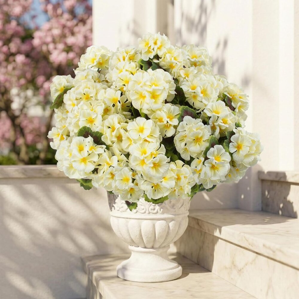 8-Pcs White Artificial Realistic Silk Flowers Faux Garden Front Door Home Decor